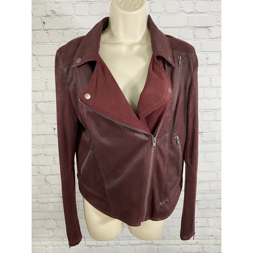 William Rast Burgundy Wilde Moto Jacket Collared Zip Up M